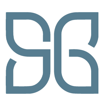 Salugene Symbol 'SG' gestaltet als Schmetterling, repräsentierend sowohl Salugene als auch die Vornamen 'Sonja & Gebhard'.